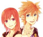  1girl brown_hair commentary_request jewelry kairi_(kingdom_hearts) kingdom_hearts kingdom_hearts_ii medium_hair necklace ramochi_(auti) red_hair smile sora_(kingdom_hearts) 