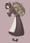  absurdres apron backpack bag black_hair bob_cut canteen commentary_request full_body hennekobakatesu highres maid maid_apron maid_headdress mary_janes original shoes short_hair simple_background solo 