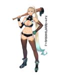  23_(real_xxiii) bangs bare_shoulders baseball_bat baseball_cap bikini bikini_under_clothes black_legwear blonde_hair blue_hair boots breasts cleavage cleavage_cutout deathball elbow_gloves fingerless_gloves full_body gloves gradient gradient_hair green_eyes hand_on_hip hat holding jewelry large_breasts long_hair looking_at_viewer midriff multicolored_hair navel official_art open_mouth pointy_ears shiny shiny_hair shiny_skin shorts side_ponytail single_elbow_glove sleeveless smile solo standing swimsuit thighhighs transparent_background very_long_hair 