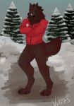  anthro black_fur bottomless canine clothed clothing fur hi_res male mammal outside rukai signature snow soles solo standing switzerland vixlries were werewolf 