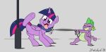  2018 clenched_teeth collar dragon duo equine eyes_closed female feral friendship_is_magic hair holding_leash holding_object horn leash looking_back male mammal multicolored_hair my_little_pony open_mouth purple_eyes pussy raised_leg simple_background spike_(mlp) strebiskunk teeth tongue tongue_out tugging twilight_sparkle_(mlp) underhoof winged_unicorn wings 