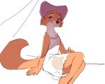  anthro brown_eyes canine chemise clothing disney dress female fox fur hat maid_marian mammal orange_fur paperclip_(artist) robin_hood_(disney) simple_background sitting smile solo white_background 