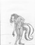  anthro arania breast_expansion breast_grab breasts claws erect_nipples female hair hand_on_breast hat long_hair mammal mephitid nipples nude open_mouth pose post_transformation skunk smile solo 