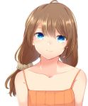  aoi_(annbi) bangs bare_shoulders blue_eyes brown_hair camisole collarbone face hair_ornament hair_scrunchie highres long_hair looking_at_viewer low_twintails original scrunchie simple_background smile solo twintails white_background 