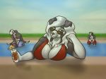  2018 anthro big_breasts bikini bilabee black_nose blue_eyes border_collie breasts brother brother_and_sister canine clothed clothing collie day digital_media_(artwork) dog elaine_budderbup eyewear female fingering fur group hair hair_over_eyes hi_res huge_breasts incest looking_at_viewer male male/female mammal mature_female multicolored_fur outside sibling sister sky smile standing sunglasses swimming_pool swimsuit twincest twins two_tone_fur water white_fur 