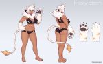 abs animal_ears ass barefoot biceps black_hair black_nails blue_eyes borrowed_character breasts character_sheet cleavage commentary commission dark_skin english_commentary full_body gloves grin hand_on_hip hayden_(solfies) large_breasts multicolored_hair multiple_views muscle muscular_female nail_polish navel original paw_gloves paw_pose paws sharp_toenails short_hair short_shorts shorts simple_background smile sports_bra standing tail thick_thighs thighs toenails toes unsomnus white_hair 