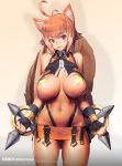  ahoge animal_ears antenna_hair ass_visible_through_thighs black_gloves black_panties blazblue blush breasts brown_hair character_name clenched_hands commentary_request copyright_name cowboy_shot crop_top dual_wielding eyebrows_visible_through_hair fingerless_gloves gloves head_tilt highleg highleg_panties highres hips holding kim_hyung_tae large_breasts looking_at_viewer lowleg_skirt makoto_nanaya microskirt multicolored_hair navel official_art orange_skirt panties pasties revealing_clothes shiny shiny_skin short_hair side_slit skirt solo squirrel_ears squirrel_girl squirrel_tail star_pasties tail toned tonfa two-tone_hair underwear weapon 