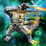  energy fire giant_monster giant_robot glowing godzilla_(series) igunuk kaijuu mecha mechagodzilla missile monster no_humans rainbow robot smoke toho_(film_company) 