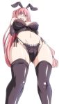  animal_ears ass_visible_through_thighs bangs black_gloves black_legwear black_panties breasts bunny_ears bustier commentary_request elbow_gloves eyebrows_visible_through_hair fake_animal_ears frilled_panties frills glasses gloves groin hair_tie highleg highleg_panties large_breasts legs lingerie long_hair looking_at_viewer open_mouth original panties semi-rimless_eyewear side-tie_panties simple_background smile solo standing thighhighs tonpuu under-rim_eyewear underwear underwear_only white_background 