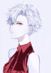  bare_shoulders expressionless grey_background grey_eyes hair_over_one_eye looking_at_viewer original red_shirt sakimori_(hououbds) shirt short_hair simple_background sketch sleeveless sleeveless_shirt solo spiked_hair standing turtleneck upper_body white_hair 
