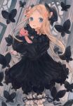  :d abigail_williams_(fate/grand_order) bangs black_bow black_dress black_hat blonde_hair bloomers blue_eyes blush bow bug butterfly commentary_request dress eyebrows_visible_through_hair fate/grand_order fate_(series) forehead hair_bow hat holding holding_stuffed_animal indoors insect long_hair long_sleeves looking_at_viewer open_mouth orange_bow parted_bangs polka_dot polka_dot_bow sepia10iro sleeves_past_fingers sleeves_past_wrists smile solo standing stuffed_animal stuffed_toy teddy_bear underwear very_long_hair white_bloomers 