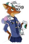  beverage canine clothing coffee cub disney eyewear female fox group hi_res male mammal marsupial nick_wilde opossum police_uniform secret-soup simple_background sunglasses uniform white_background young zootopia 