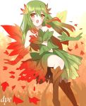  :d autumn_leaves bangs bare_shoulders blush brown_hair collarbone commentary_request elbow_gloves eyebrows_visible_through_hair fairy gloves gradient_hair green_eyes green_gloves green_hair green_skirt hair_between_eyes hair_ornament heterochromia highres leaf leaf_hair_ornament long_hair looking_at_viewer maple_leaf mismatched_gloves mismatched_wings multicolored_hair non_(wednesday-classic) open_mouth original red_gloves red_hair skirt smile solo very_long_hair white_background wings 