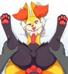 &lt;3 &lt;3_eyes anal anal_penetration animal_genitalia animal_penis anthro balls braixen canine_penis disembodied_penis duo erection first_person_view knot lying male male/male male_pov nikkibunn nintendo nude on_back penetration penis pok&eacute;mon pok&eacute;mon_(species) sex smile spread_legs spreading sweat sweatdrop thick_thighs tongue tongue_out video_games 