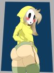  2018 absurd_res big_butt blush breasts brown_hair butt clothed clothing digital_media_(artwork) female foxx.dott hair hi_res human legwear looking_at_viewer mammal mask nintendo not_furry open_mouth panties shygirl simple_background solo standing stockings thick_thighs thigh_highs underwear video_games voluptuous 