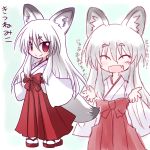  1girl animal_ears child fox_ears fox_tail hakama ikkyuu japanese_clothes red_hair red_hakama tail white_hair 