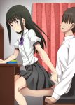  1boy 1girl black_hair brown_hair clothed_sex long_hair school_uniform tarokennsann 