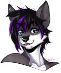  alpha_channel anthro biped black_nose blep bust_portrait canine eyebrows eyelashes facial_piercing fur hair happy looking_at_viewer male mammal multicolored_hair nude piercing portrait signature simple_background slate_wolf smile solo tongue tongue_out unregisteredcat wolf 