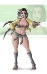  1girl black_hair breasts brown_eyes cleavage dark_skin full_body large_breasts laura_matsuda long_hair looking_at_viewer midriff navel one_eye_closed open_mouth smile solo standing street_fighter street_fighter_v 