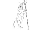  2017 anthro blush breasts burmecian digital_drawing_(artwork) digital_media_(artwork) female final_fantasy final_fantasy_ix freya_crescent full-length_portrait hair looking_at_viewer mammal melee_weapon monochrome navel nipples nude polearm portrait pussy ribbons rodent simple_background sketch smile solo spear square_enix standing tail_ribbon video_games watsup weapon white_background 
