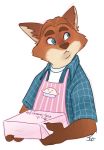  cake canine disney food fox gideon_grey half-length_portrait male mammal plaid plaid_shirt portrait secret-soup simple_background solo white_background zootopia 