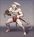  anthro clothing feline fundoshi japanese_clothing kahito_slydeft kincademk lion mammal melee_weapon sword underwear weapon 