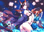  :d ass black_hair black_panties breasts cup fate/grand_order fate_(series) food from_side fruit grapes hair_ornament horns looking_at_viewer nishimura_eri open_mouth panties petals purple_eyes sakazuki short_hair shuten_douji_(fate/grand_order) sideboob small_breasts smile solo standing underwear 