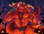  3_heads anthro big_muscles blue_tongue bulge canine cerberus clothed clothing djagokemono frankenstein halloween hellhound holidays horn long_tongue looking_at_viewer male mammal monster multi_head muscular muscular_male nipple_piercing nipples piercing solo tongue topless underwear waddledox 