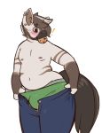  ! alpha_channel belly blush briefs brown_hair bulge clothing cookie equine food hair hands_on_hip male mammal navel nipples psydoux simple_background slightly_chubby solo standing underwear zebra 