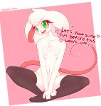  2018 absurd_res anthro breasts clothing crossgender dialogue english_text eyelashes female green_eyes hair hi_res legwear looking_at_viewer mammal mouse navel nipples open_mouth reggie_(whygena) rodent small_breasts solo text thigh_highs white_hair whygena 