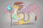  2018 brown_hair claws digital_media_(artwork) dragon feathered_wings feathers feral hair icelectricspyro simple_background solo wings 