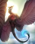  2018 banicsidy black_fur day digital_media_(artwork) dragon feathered_dragon feathers feral flying fur furred_dragon horn outside solo sun 
