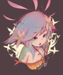  :p artist_name bare_shoulders black_background blue_hair bug butterfly commentary cropped_torso flower hair_flower hair_ornament highres insect leaf league_of_legends neeko_(league_of_legends) open_mouth popolocroits simple_background solo strap_slip tongue tongue_out yellow_eyes 