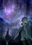  blue_eyes commentary_request dress grey_hair head_wings melia meteor_shower night pito prison_island_(xenoblade) short_dress sky solo star_(sky) starry_sky xenoblade_(series) xenoblade_1 