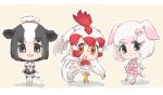  animal_ears animal_print bare_shoulders bell bird_tail bird_wings black_hair boots bow bowtie chibi chicken_(kemono_friends) cow_ears cow_print cow_tail cross-laced_footwear crossed_legs detached_sleeves dress gloves hair_tie head_wings holstein_friesian_cattle_(kemono_friends) kemono_friends knees_together_feet_apart lace-up_boots multicolored_hair multiple_girls pig_(kemono_friends) pig_ears pig_nose pig_tail pink_hair pleated_dress pleated_skirt puffy_short_sleeves puffy_sleeves red_hair short_hair short_sleeves skirt standing standing_on_one_leg tail tail_bell tail_bow tatsuno_newo thigh_boots thighhighs trait_connection white_hair wings zettai_ryouiki 