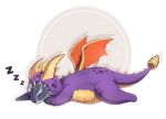  2018 ambiguous_gender digital_media_(artwork) dragon eyes_closed feral horn membranous_wings simple_background sleeping smile solo spines spyro_the_dragon video_games wings yasmil 