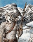  0laffson 2018 anthro bow day detailed_background feline fur grey_fur holding_object holding_weapon lynx male mammal outside pink_nose sitting sky solo spare weapon 