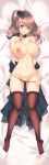  :d absurdres ass_visible_through_thighs bed_sheet black_gloves black_legwear black_panties blush breasts fingerless_gloves full-face_blush gloves highres huge_filesize kantai_collection large_breasts lying mutsuno_hekisa nipples no_bra on_back open_clothes open_mouth open_shirt panties panty_pull remodel_(kantai_collection) saratoga_(kantai_collection) single_glove smile solo thighhighs underwear 