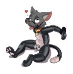  &lt;3 2018 3_toes anthro bdsm black_fur blush bodysuit bondage boonnit bound bulge cat chastity chastity_cage clothed clothing collar digital_drawing_(artwork) digital_media_(artwork) dipstick_tail feline fur gag gagged harness_ring_gag hindpaw inner_ear_fluff lewdango male mammal multicolored_fur multicolored_tail open_mouth pawpads paws precum ring_gag rubber shiny simple_background skinsuit solo submissive_male tight_clothing toes white_background 