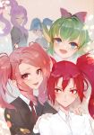  animal_ears aqua_eyes blue_eyes blue_hair blush bow collared_shirt commentary_request green_hair hair_bow janna_windforce jinx_(league_of_legends) kirsos league_of_legends lulu_(league_of_legends) luxanna_crownguard multiple_girls necktie open_mouth pink_eyes pink_hair ponytail poppy purple_eyes purple_hair red_eyes red_hair school_uniform shirt smile star_guardian_janna star_guardian_jinx star_guardian_lulu star_guardian_lux star_guardian_poppy twintails yordle 