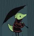  ambiguous_gender clothing green_scales keebles lizard raining reptile scales scalie solo umbrella 