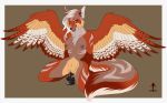  2018 anthro canine clitoris digital_media_(artwork) dildo feathered_wings feathers female fox fur green_eyes grey_fur hair hybrid inkrend looking_at_viewer mammal orange_fur penetration pussy pussy_juice red_fur sex_toy simple_background smile solo tan_fur vaginal vaginal_penetration wings 