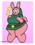  2019 a_link_to_the_past anthro big_breasts blush bottomless breasts clothed clothing crossgender digital_media_(artwork) female fur hat lagomorph link_(rabbit_form) mammal nintendo pink_fur rabbit short_stack simple_background solo standing sushirolldragon the_legend_of_zelda thick_thighs video_games wide_hips 