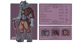  2018 5_fingers abs alpha_channel anthro armor canine claws clothed clothing digital_media_(artwork) ear_piercing english_text fenrir_(kobold_adventure) fur grey_fur hi_res kobold_adventure mace male mammal melee_weapon model_sheet pants piercing quitetricky scar simple_background solo standing story story_in_description text transparent_background video_games weapon wolf 