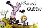  balancing bill_watterson_(style) blonde_hair calvin calvin_&amp;_hobbes fallen_tree grass hobbes jojo_no_kimyou_na_bouken killer_queen kira_yoshikage multiple_boys parody purple_suit rock simple_background stand_(jojo) tree tydaguy46 walking white_background 