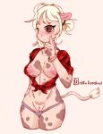  anthro bovine breasts cattle female fenistral lea_(nsfwfenistral) mammal nsfwfenistral plaid_shirt pubes pussy semi-clothed semi-nude solo 