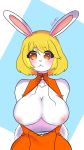  1girl animal_ears areolae blonde_hair blush breasts bunny_ears bunny_tail carrot_(one_piece) cleavage cleft_of_venus large_breasts long_hair nipples nude one_piece open_mouth tail 