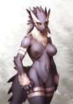  absurd_res black_sclera blue_fur breasts chest_tuft dragon female fluffy fluffy_tail fur furred_dragon hi_res looking_at_viewer navel nude pgm300 piercing simple_background solo standing textured_background tuft white_fur yellow_eyes 