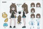  backpack bag black_dress black_shirt blue_(pokemon) blue_shorts breasts brown_eyes brown_hair character_name character_sheet commentary dress english_commentary hair_flaps hand_on_hip highres long_hair messenger_bag official_art pigeon-toed pokemon pokemon_(game) pokemon_lgpe reference_sheet scan shirt shoes shorts shoulder_bag sidelocks small_breasts smile sneakers third-party_edit third-party_source translation_request wristband 