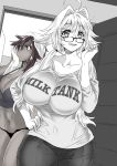  2girls breasts dark_skin glasses huge_breasts image_sample izuna_nie looking_over_eyewear multiple_girls pixiv_sample standing 